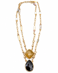 GAS BIJOUX - COLLIER SCAPULAIRE KALI SERTI - ONYX NOIR ET CITRINE - METAL DORÉ