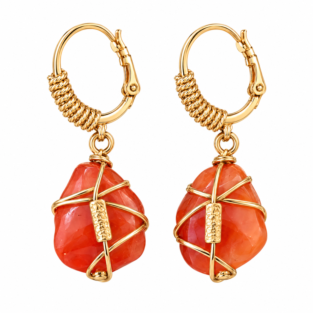 GAS BIJOUX - BOUCLES D'OREILLES TAO RAINBOW MÉTAL DORÉ - CORNALINE