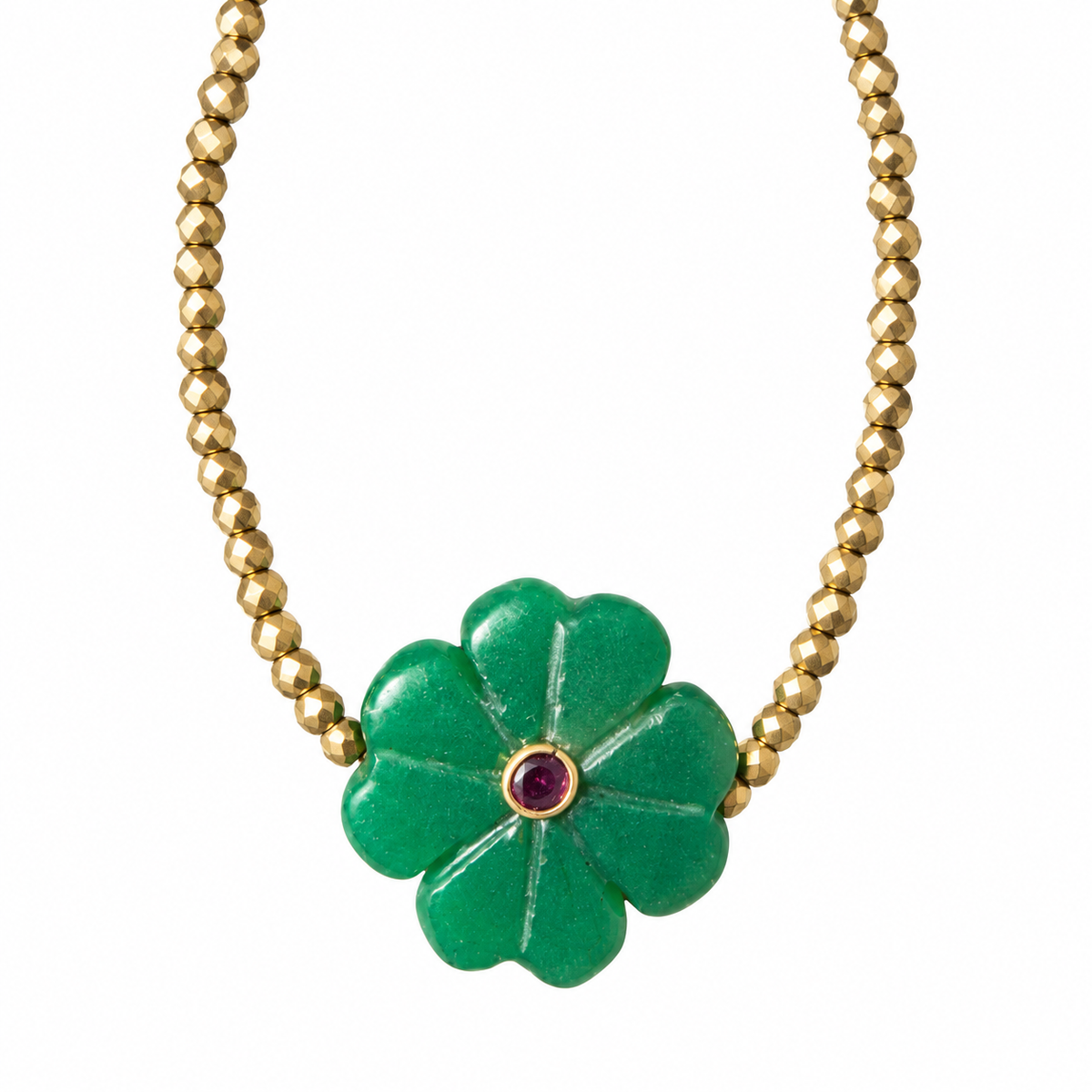LE MONDE EST STONE - SAUTOIR ÉLASTIQUE FLOWER VERT JADE