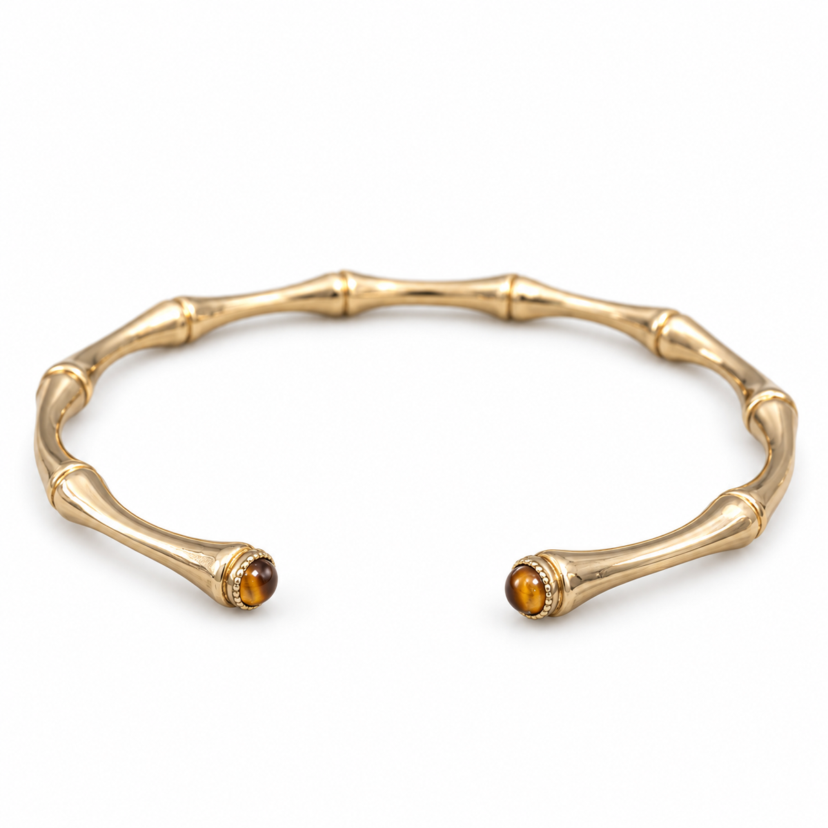 GAS BIJOUX - BRACELET BAMBOU CABOCHON MINI - OEIL DE TIGRE - METAL DORÉ