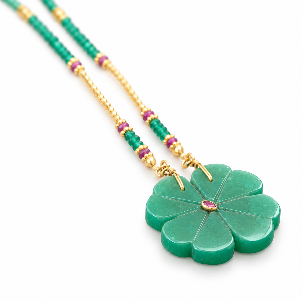 LE MONDE EST STONE - SAUTOIR FLOWER XL JADE VERT