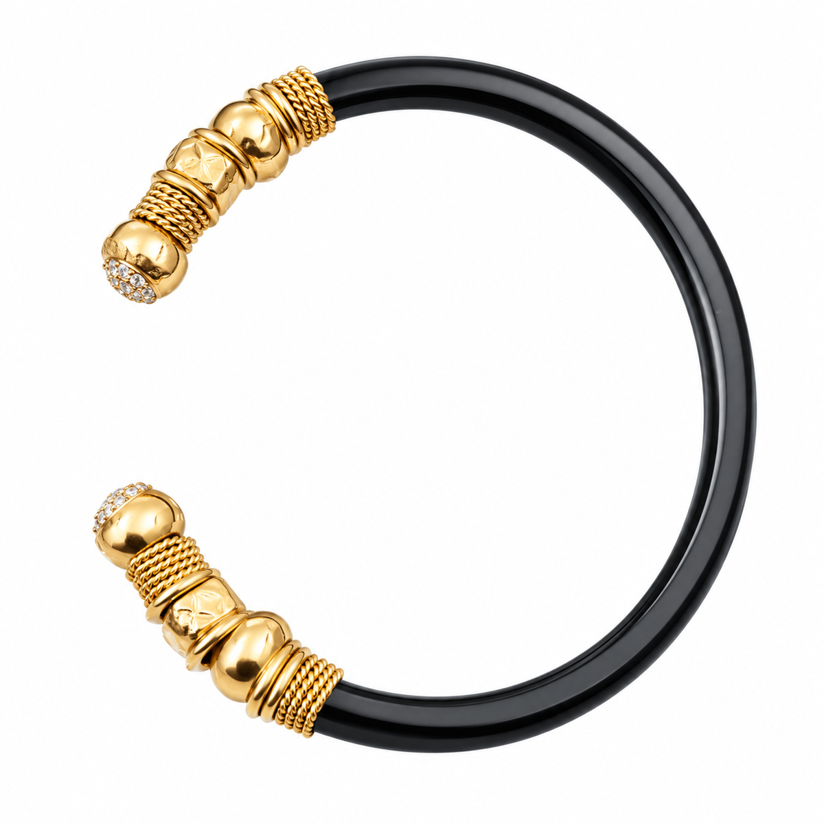 GAS BIJOUX - BRACELET SARI BIS ACETATE NOIR ET EMBOUTS CRISTAUX DE SWAROWSKI - TAILLE 1