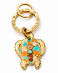 GAS BIJOUX - PORTE CLÉS DORÉ - TORTUE E-MAIL TURQUOISE, ROSE ET ORANGE