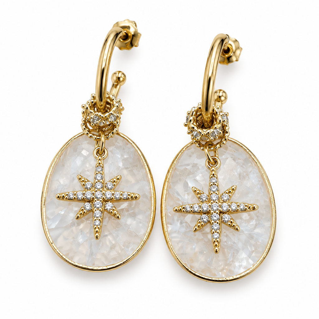 BY GARANCE - BOUCLES PÔLE DORÉES QUARTZ BLANC
