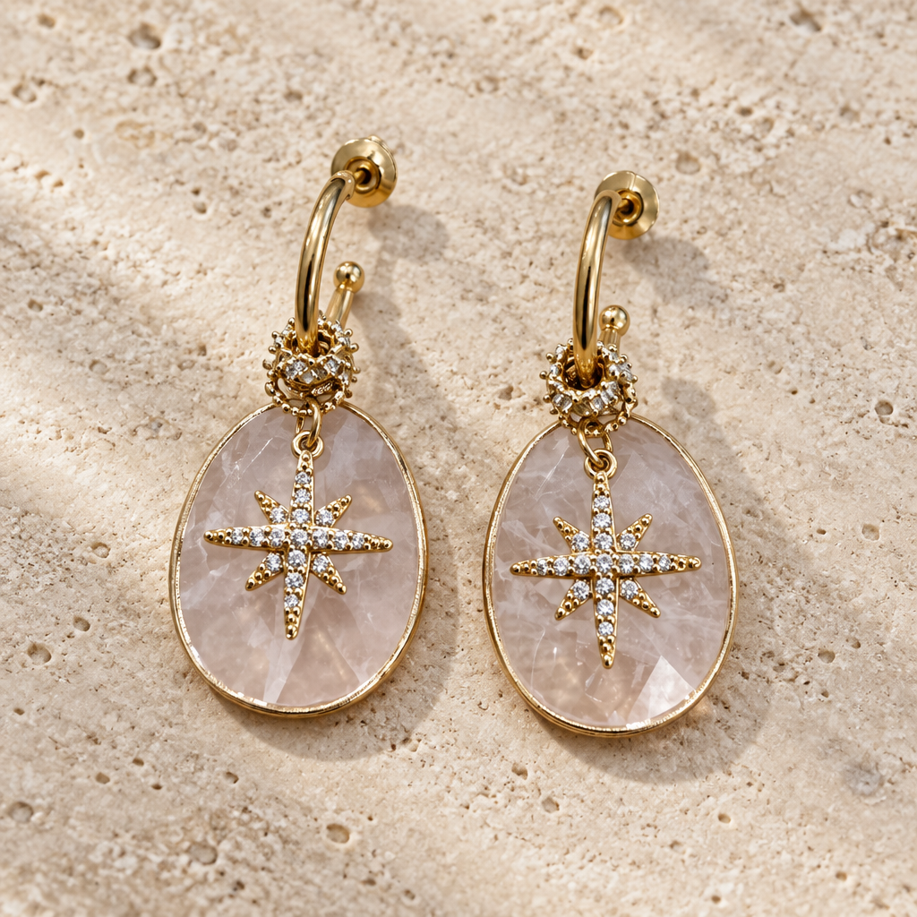BY GARANCE - BOUCLES PÔLE DORÉES QUARTZ BLANC