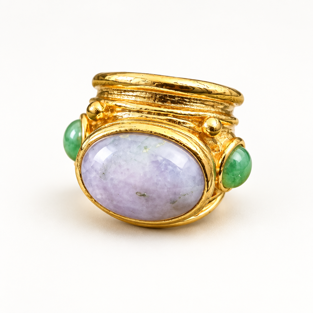 GAS BIJOUX - BAGUE SIMONE DOREE QUARTE LAVANDE ET AVENTURINE VERTE - TAILLE M