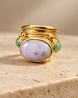 GAS BIJOUX - BAGUE SIMONE DOREE QUARTE LAVANDE ET AVENTURINE VERTE - TAILLE M