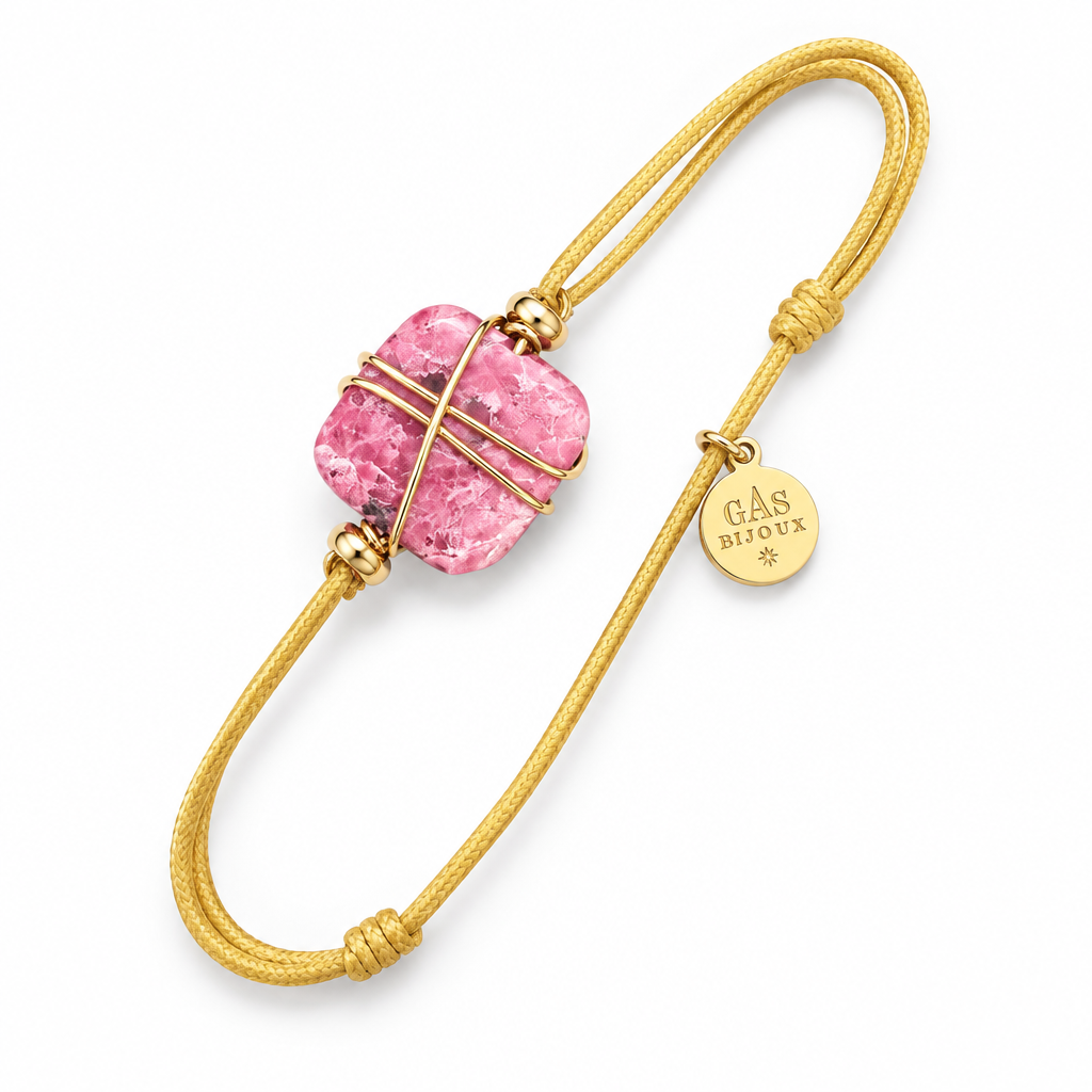 GAS BIJOUX - BRACELET CORDON MOUTARDE - RHONODITE - MÉTAL DORÉ
