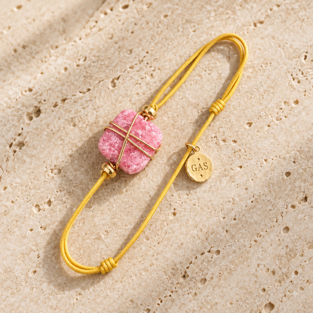 GAS BIJOUX - BRACELET CORDON MOUTARDE - RHONODITE - MÉTAL DORÉ