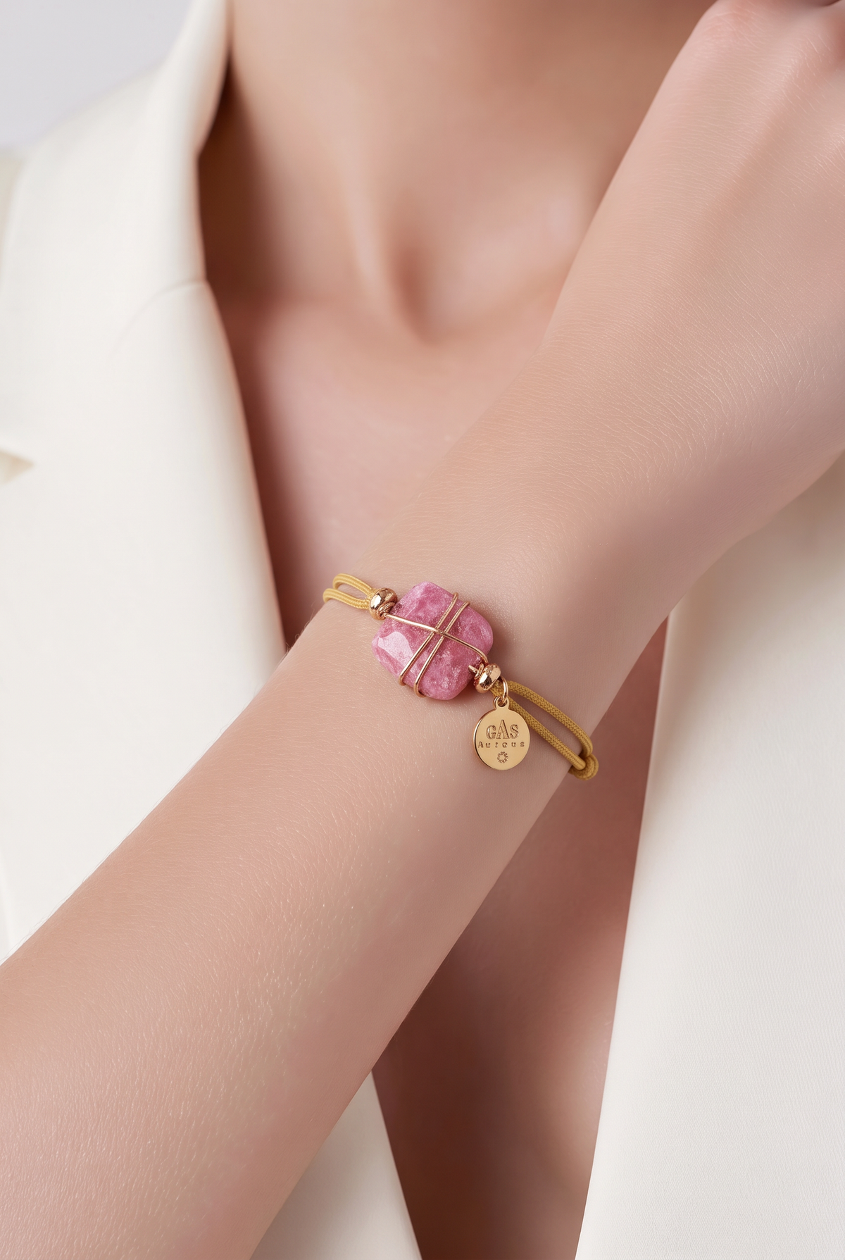 GAS BIJOUX - BRACELET CORDON MOUTARDE - RHONODITE - MÉTAL DORÉ