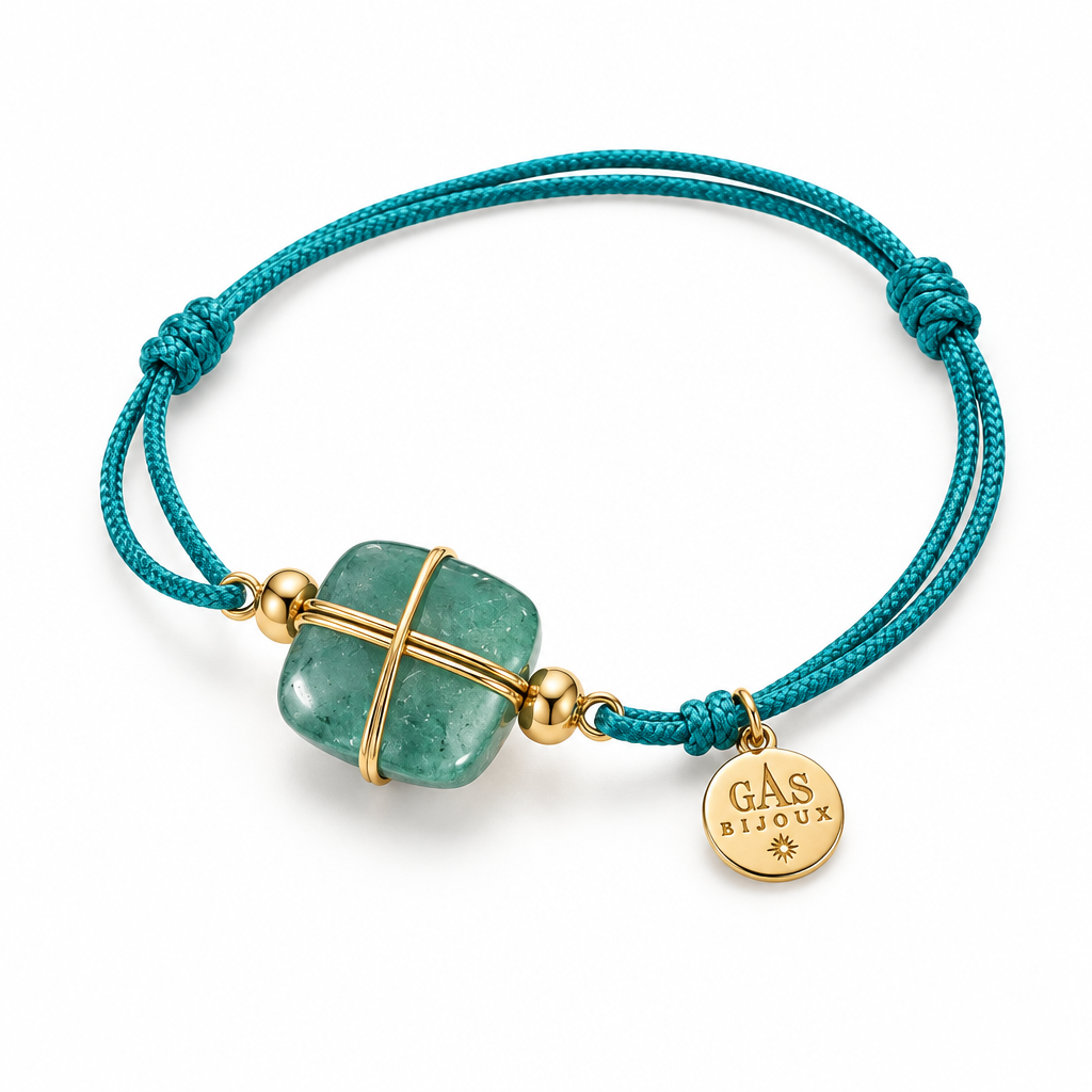 GAS BIJOUX - BRACELET CORDON TURQUOISE - JADE BLEUTÉ - MÉTAL DORÉ