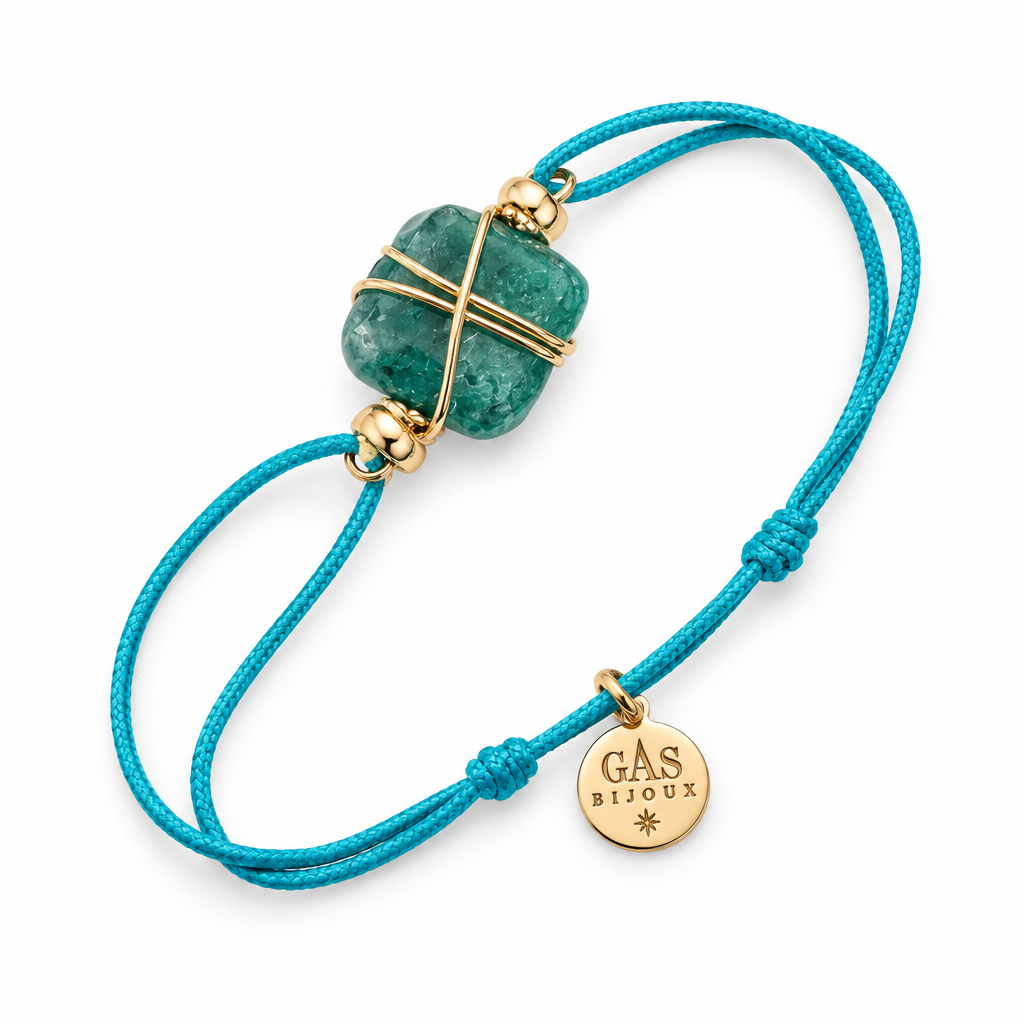 GAS BIJOUX - BRACELET CORDON TURQUOISE - JADE BLEUTÉ - MÉTAL DORÉ