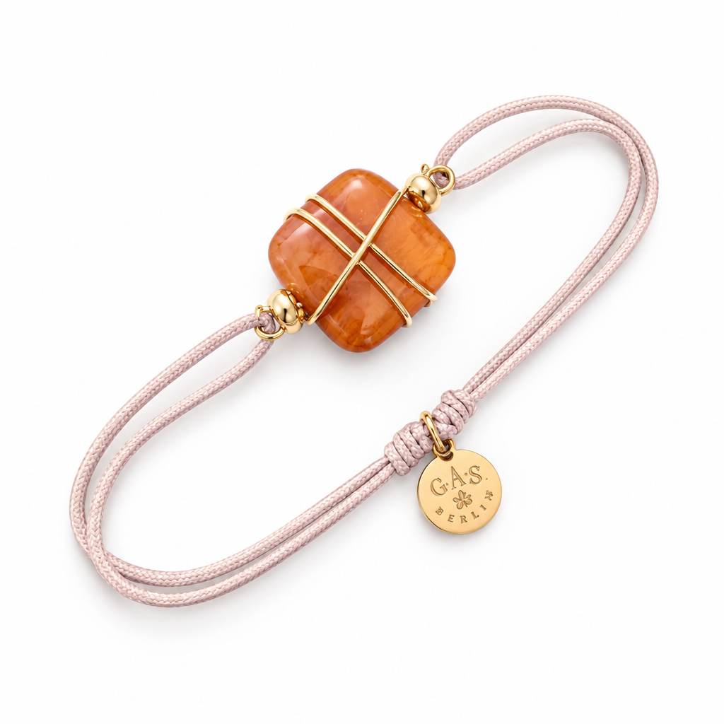 GAS BIJOUX - BRACELET SQUARE CORDOn ROSE PALE - JASPE ORANGE