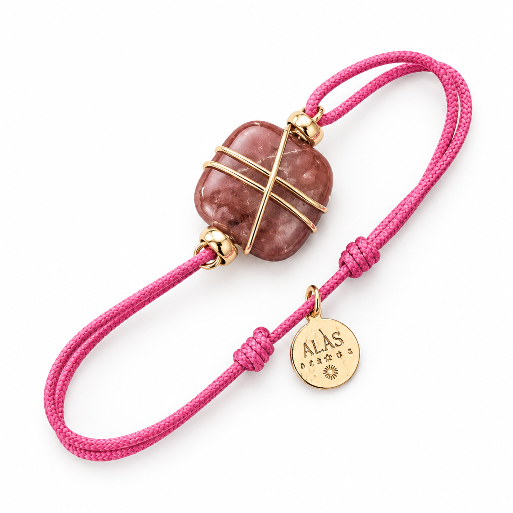 GAS BIJOUX - BRACELET SQUARE CORDON FUSHIA - JASPE POURPRE - MÉTAL DORÉ