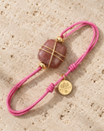 GAS BIJOUX - BRACELET SQUARE CORDON FUSHIA - JASPE POURPRE - MÉTAL DORÉ
