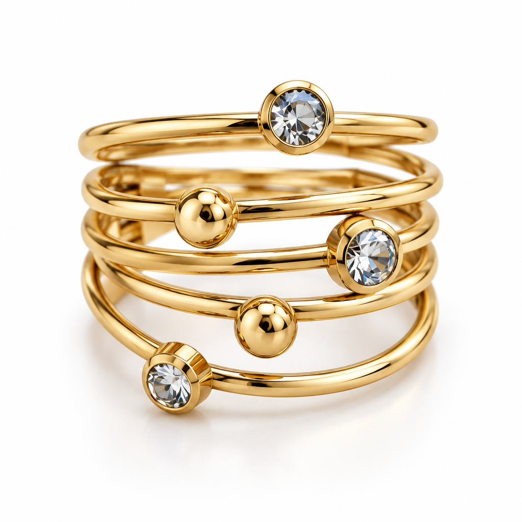 ZAG BIJOUX - BAGUE MULTI ANNEAUX AVEC ZIRCONS BLANCS - AJUSTABLE