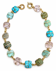 GAS BIJOUX - COLLIER RAINBOW SQUARE - METAL DORE - TURQUOISE - AMAZONITE - QUARTZ - VESSONITE