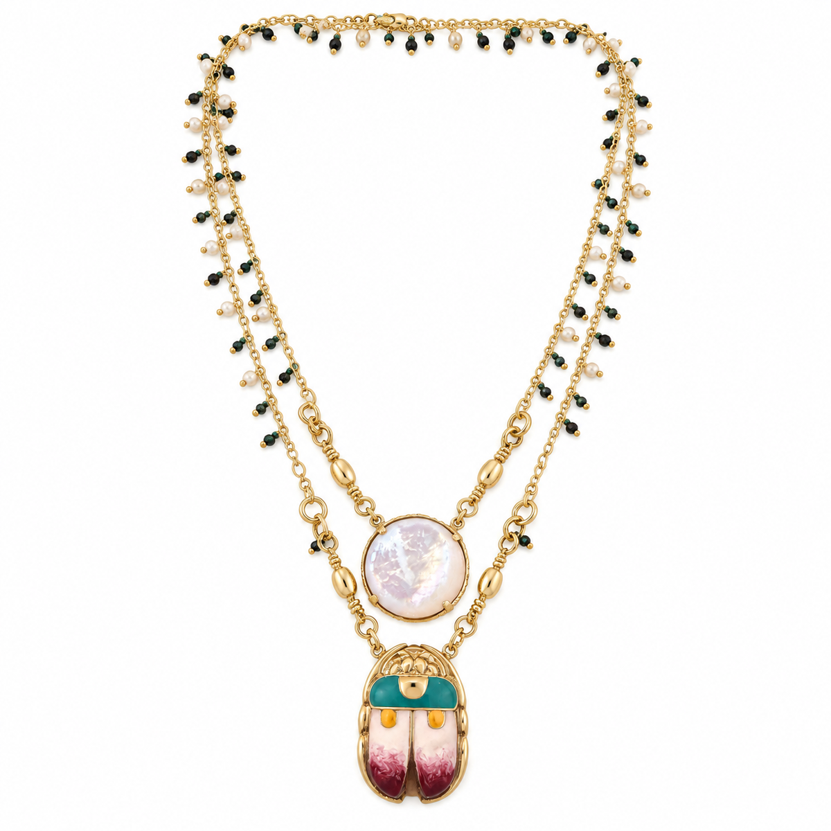 GAS BIJOUX - COLLIER SCAPULAIRE - MÉTAL DORÉ - NACRE BLANCHE