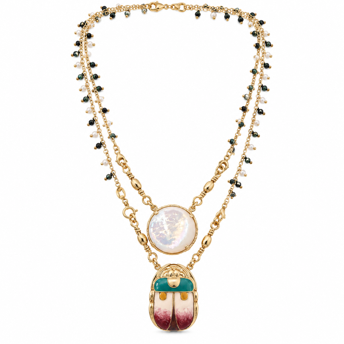 GAS BIJOUX - COLLIER SCAPULAIRE - MÉTAL DORÉ - NACRE BLANCHE