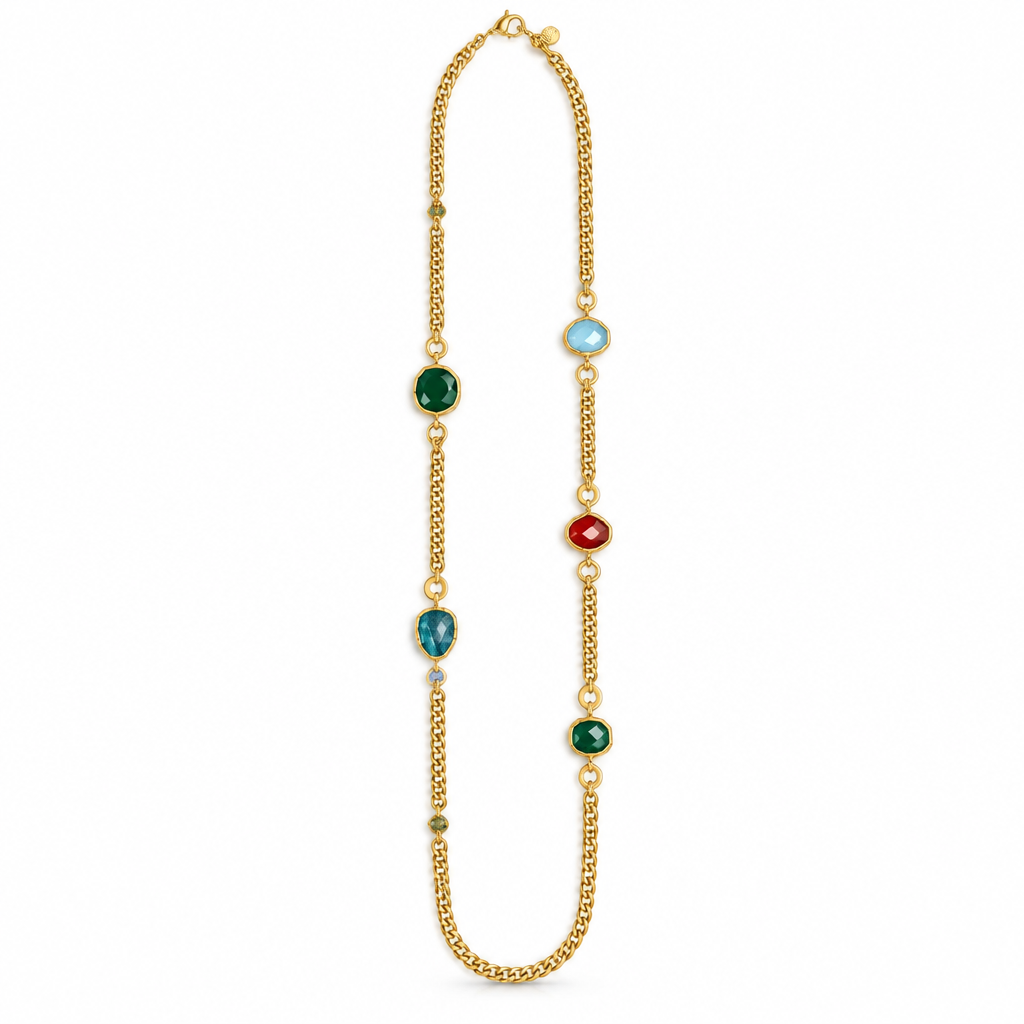 GAS BIJOUX - SAUTOIR SILÈNE MÉTAL DORÉ - CORNALINE - APATITE - AGATE VERTE