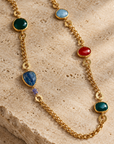 GAS BIJOUX - SAUTOIR SILÈNE MÉTAL DORÉ - CORNALINE - APATITE - AGATE VERTE