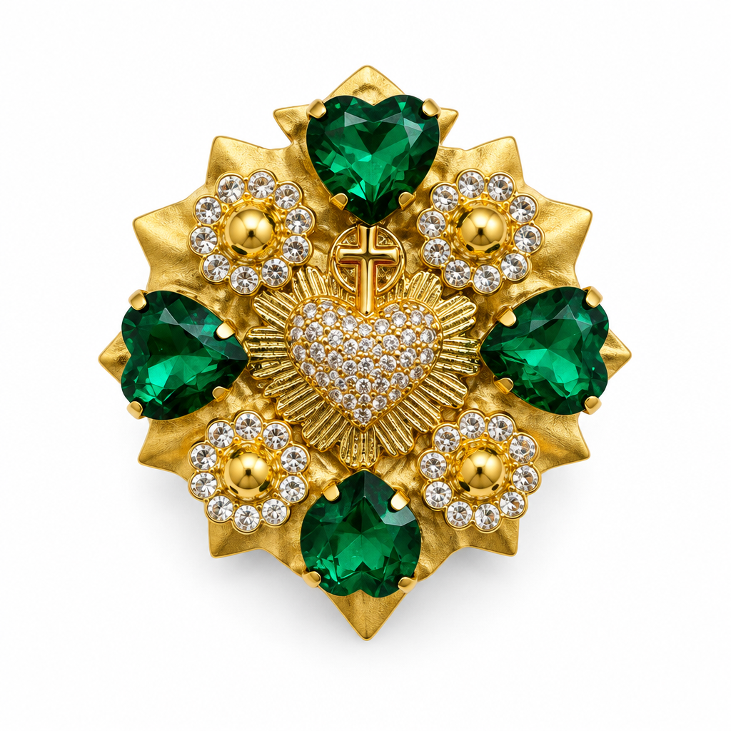 AZAFRAN ROZA - BROCHE EX-VOTO - DORÉ ET VERTE