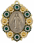 AZAFRAN ROZA - MÉDAILLON EX VOTO - VIERGE DORÉE ET CRISTAUX VERTS