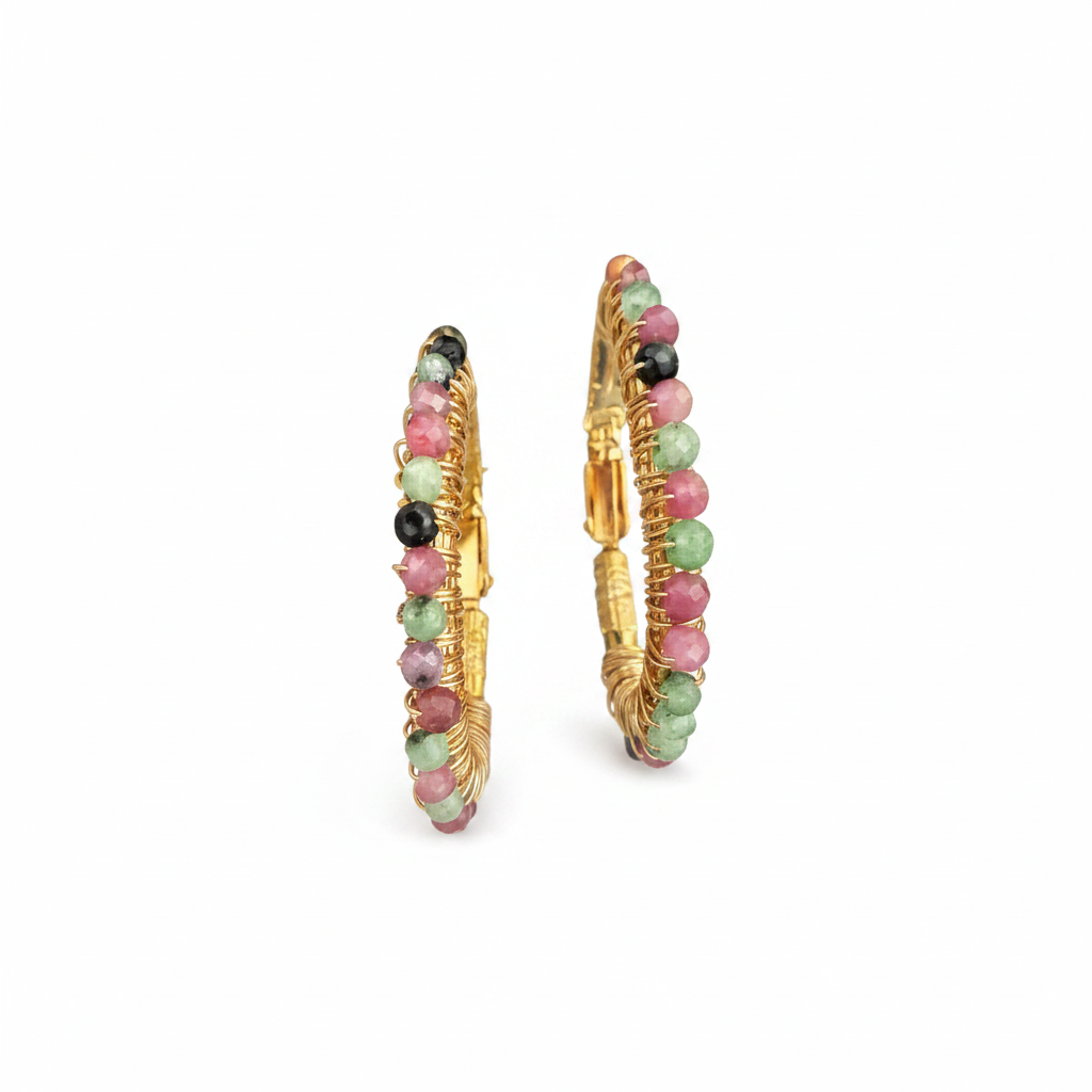 GAS BIJOUX - BOUCLES D’OREILLES LYRE DORÉES PETIT MODÈLE - amazonit, quartz fraise, améthyste, onyx