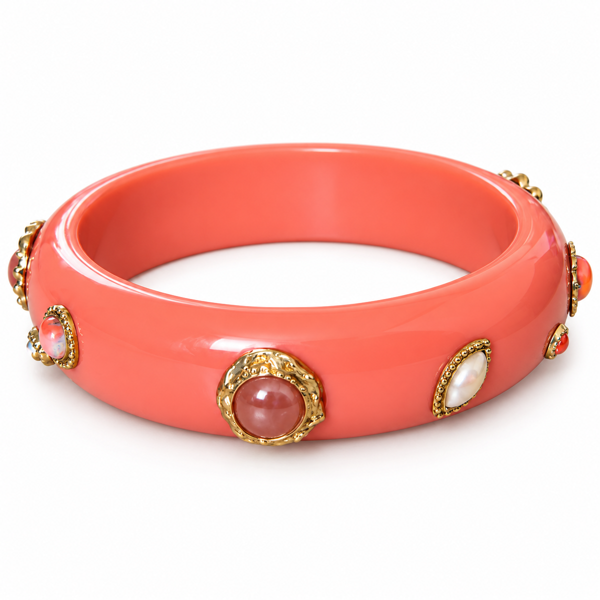 GAS BIJOUX - JONC NAE CORAIL - PIERRES NATURELLES - MÉTAL DORÉ