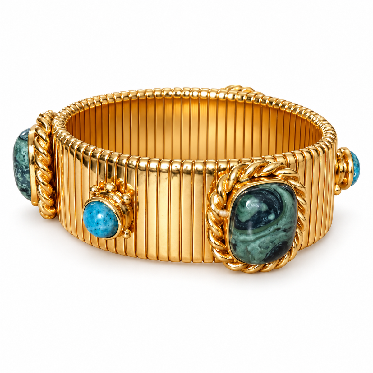 GAS BIJOUX - BRACELET STRADA AMARANTE - JASPE VERTE - MÉTAL DORÉ - TAILLE 1