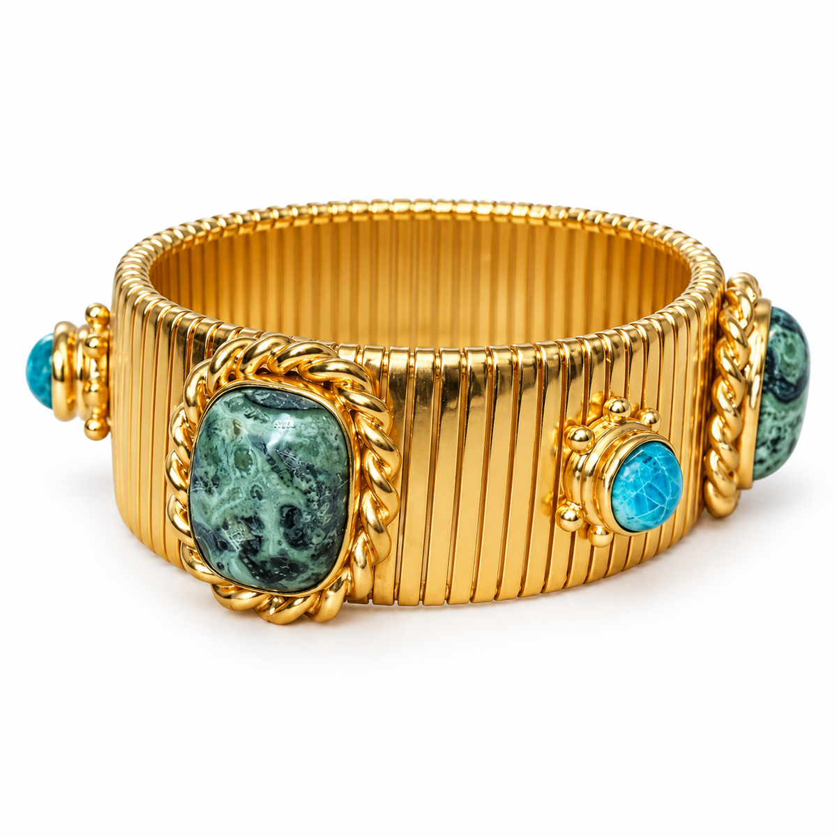 GAS BIJOUX - BRACELET STRADA AMARANTE - JASPE VERTE - MÉTAL DORÉ - TAILLE 1