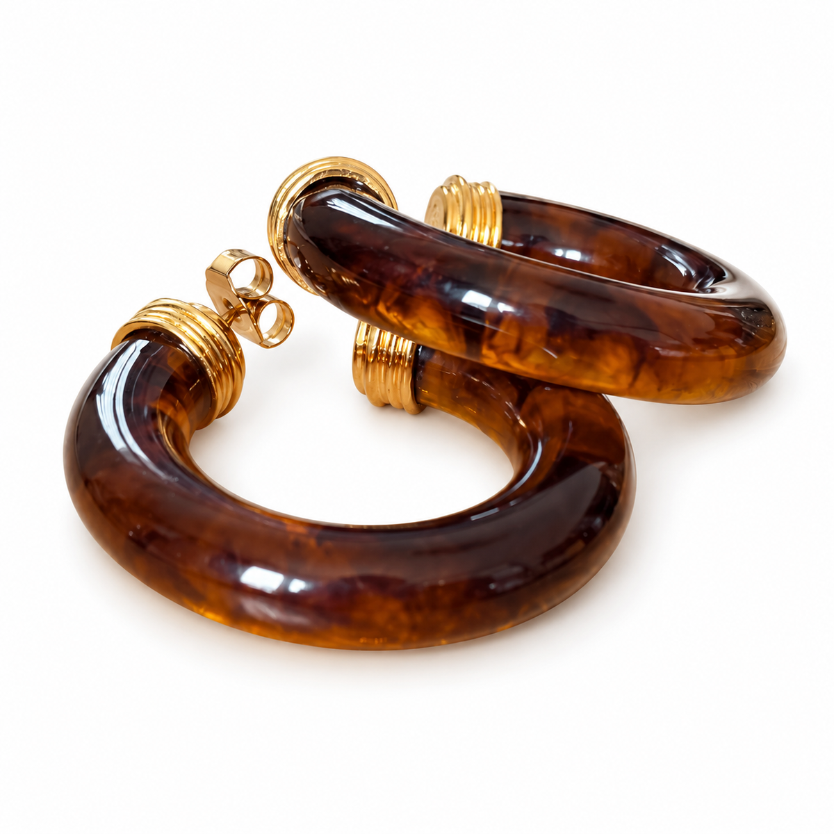 GAS BIJOUX - BOUCLES D’OREILLES CRÉOLES TURNER ACETATE - ÉCAILLE - MÉTAL DORÉ