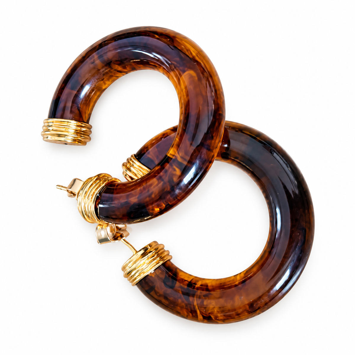 GAS BIJOUX - BOUCLES D’OREILLES CRÉOLES TURNER ACETATE - ÉCAILLE - MÉTAL DORÉ