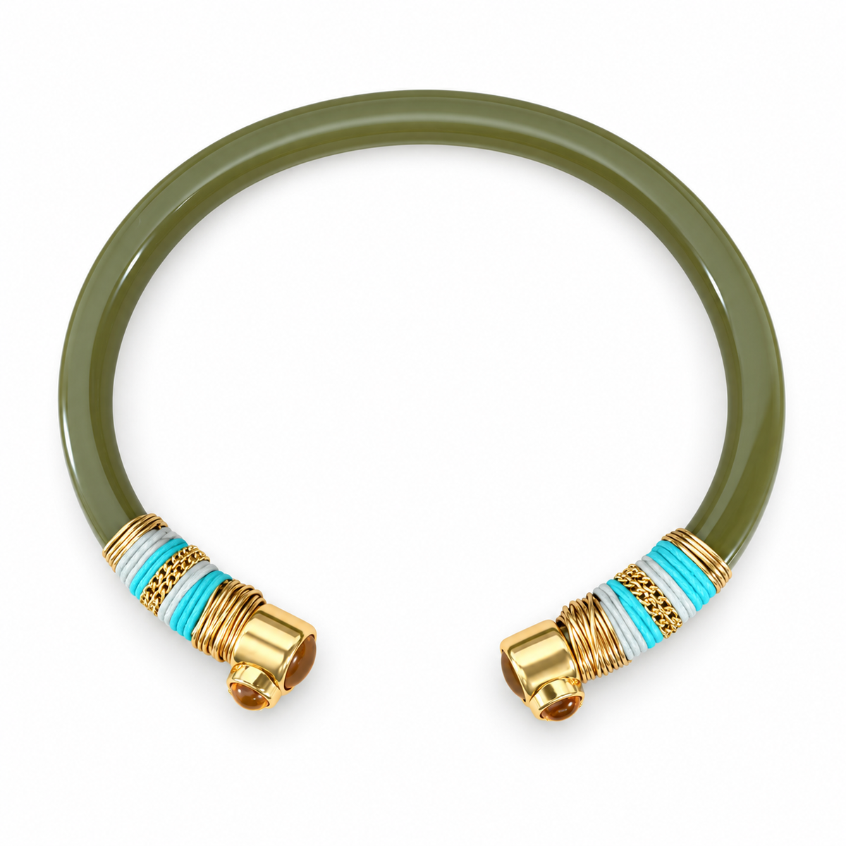 GAS BIJOUX - BRACELET SARINA BIS - ACÉTATE KAKI - MÉTAL DORÉ