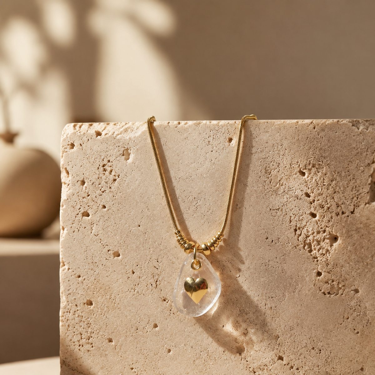 GAS BIJOUX - COLLIER GALET DORÉ - CRISTAL DE ROCHE