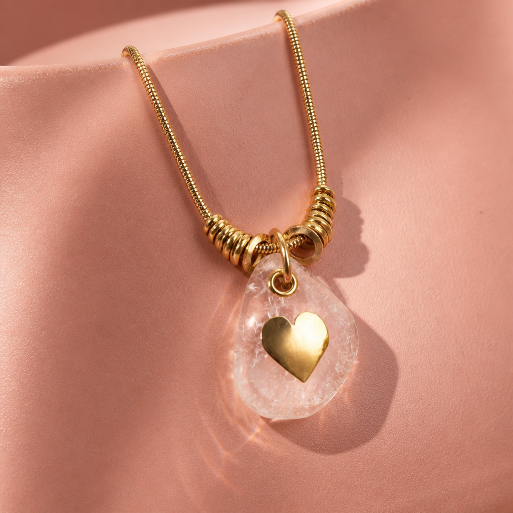 GAS BIJOUX - COLLIER GALET DORÉ - CRISTAL DE ROCHE