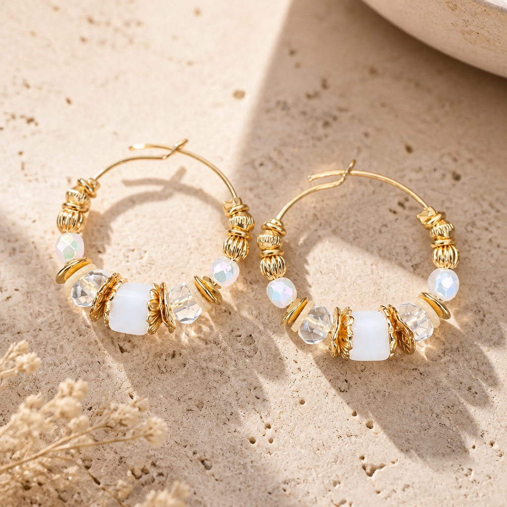 GAS BIJOUX - BOUCLES D’OREILLES CRÉOLES ALOHA DORÉES - BLANCHES