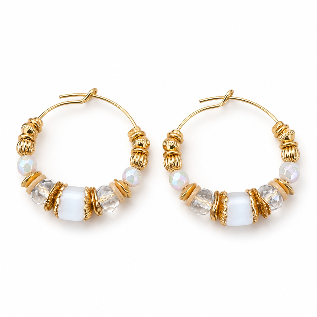 GAS BIJOUX - BOUCLES D’OREILLES CRÉOLES ALOHA DORÉES - BLANCHES