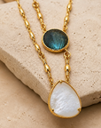 GAS BIJOUX - COLLIER SCAPULAIRE DORÉ - NACRE ET LABRADORITE