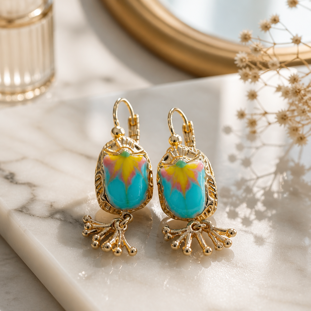 GAS BIJOUX - BOUCLES D’OREILLES SCARAMOUCHE DORÉES ÉMAILLÉES