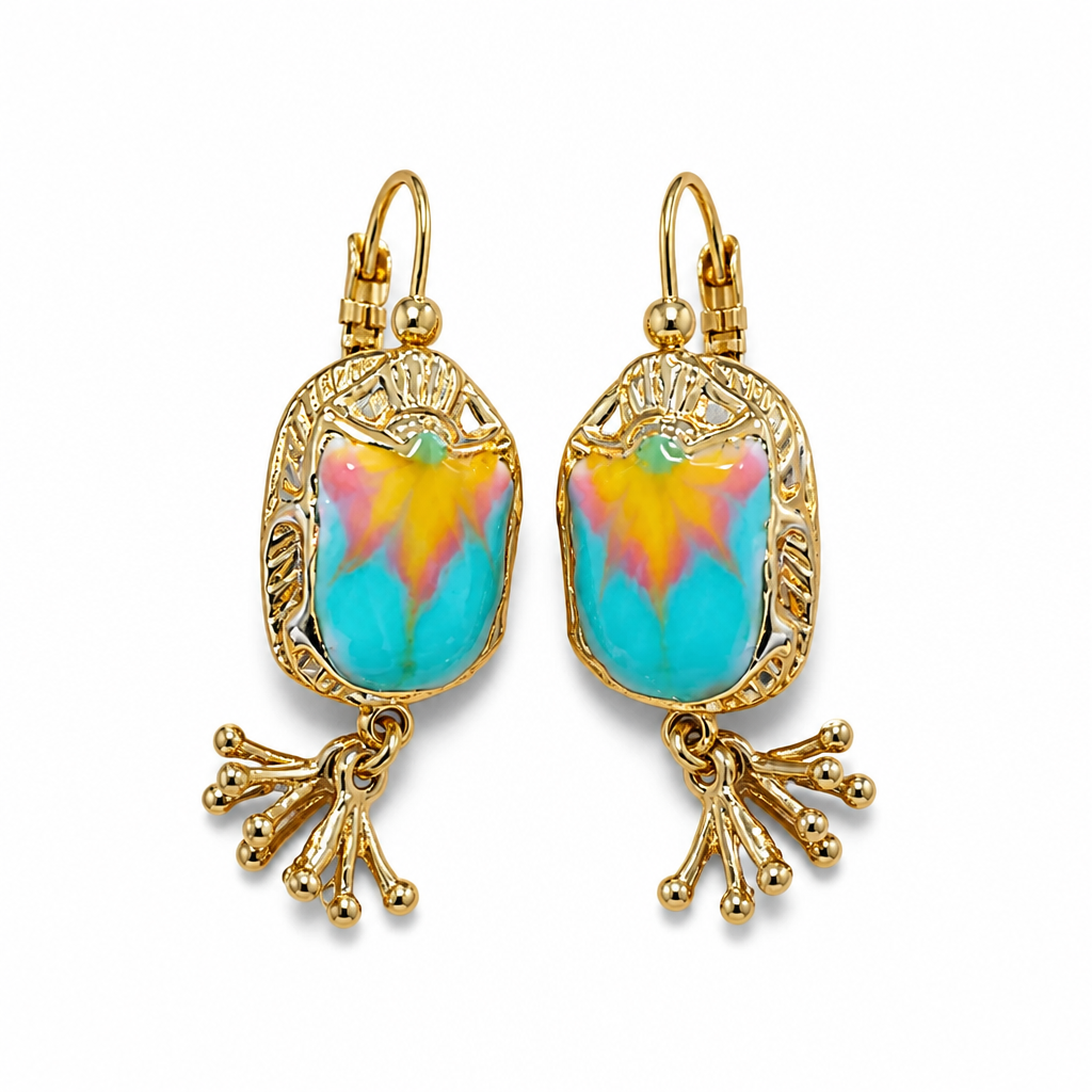 GAS BIJOUX - BOUCLES D’OREILLES SCARAMOUCHE DORÉES ÉMAILLÉES