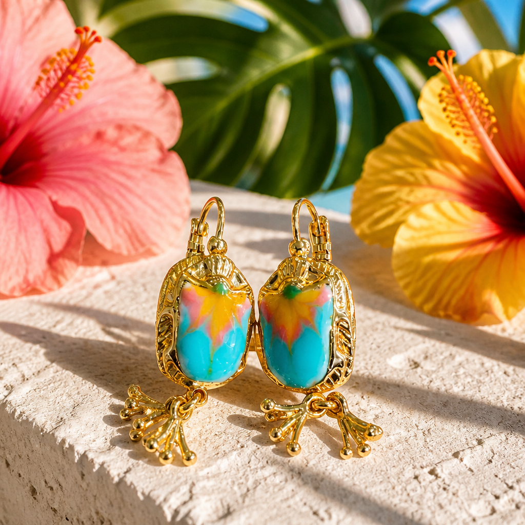 GAS BIJOUX - BOUCLES D’OREILLES SCARAMOUCHE DORÉES ÉMAILLÉES