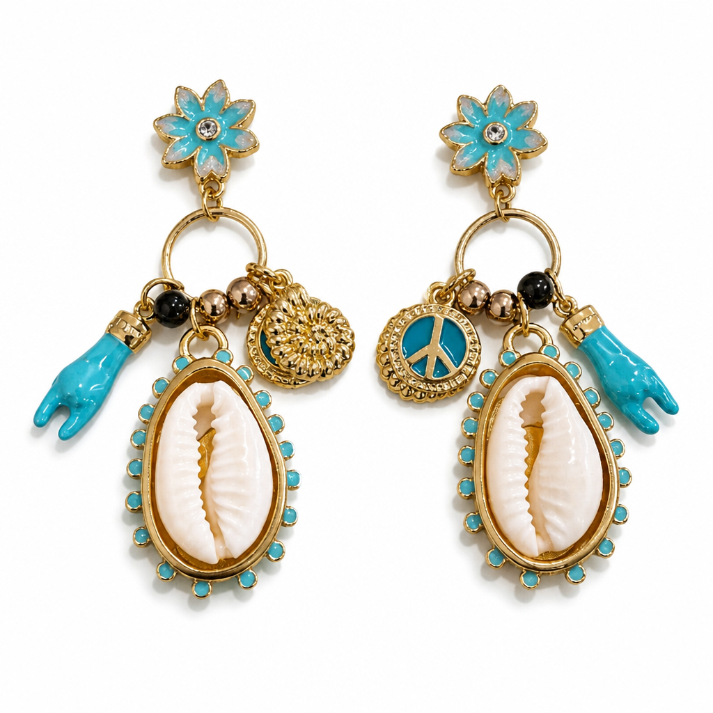 HYPNOCHIC - BOUCLES D’OREILLES COLLECTION MARÉE DORÉE - TURQUOISE