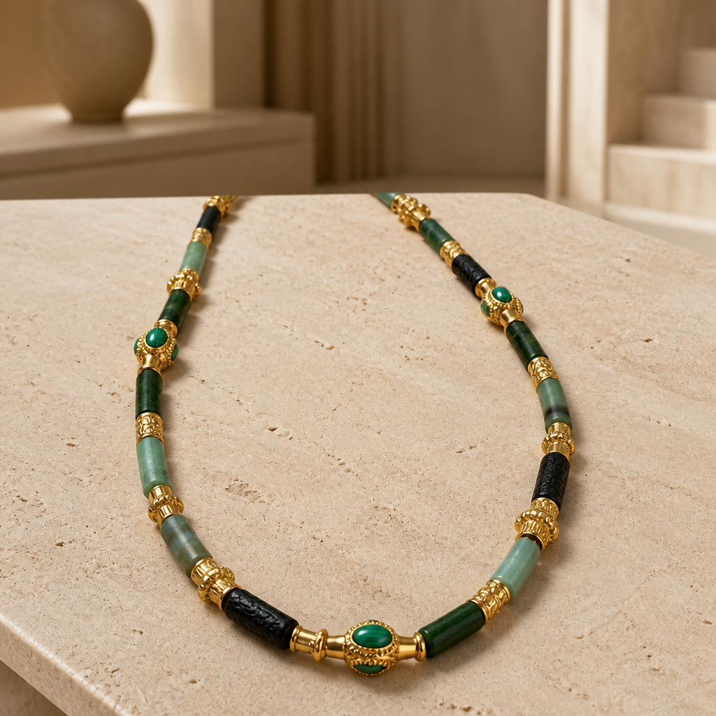 GAS BIJOUX - Collier KALI BIS doré à l'or fin - Tons de vert