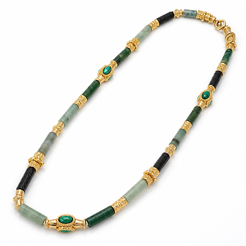 GAS BIJOUX - Collier KALI BIS doré à l'or fin - Tons de vert