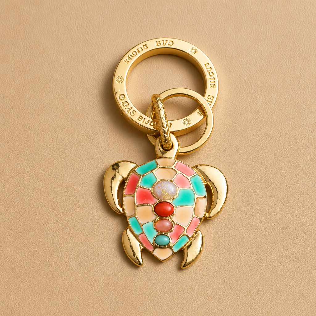 GAS BIJOUX - PORTE CLE TORTUE DORÉ ÉMAILLÉ