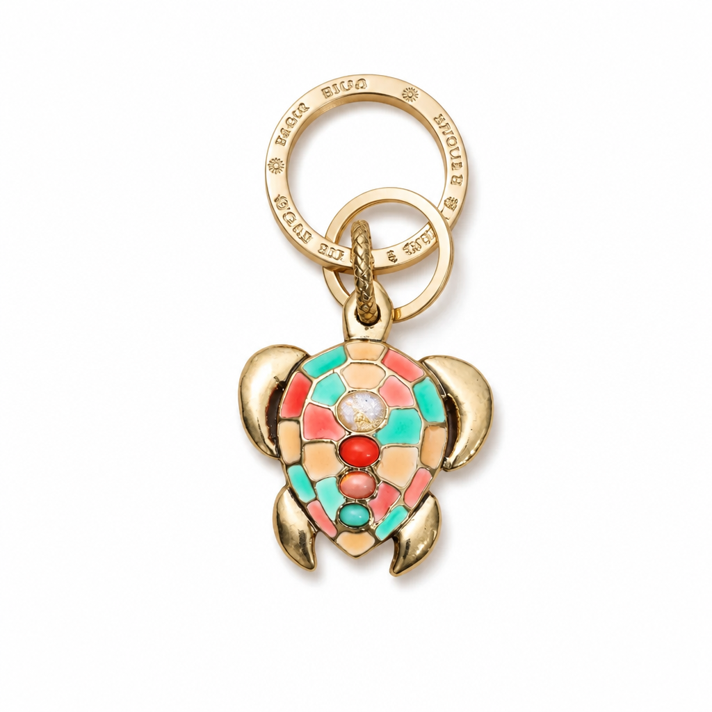GAS BIJOUX - PORTE CLE TORTUE DORÉ ÉMAILLÉ