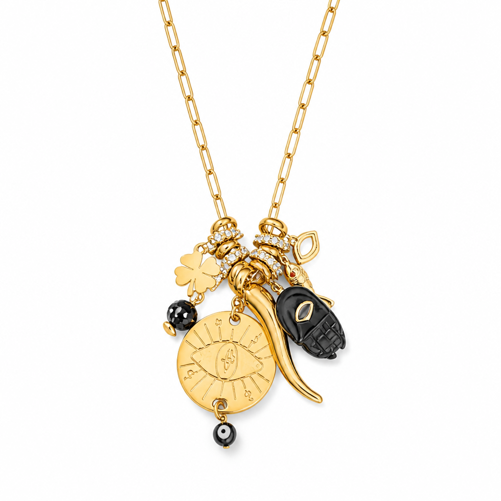MADAMIRMA - SAUTOIR CHARMS DORÉ - MAIN NOIRE
