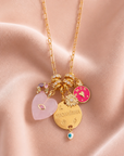 MADAMIRMA - SAUTOIR CHARMS DORÉ - COEUR QUARTZ ROSE