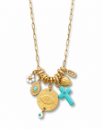 MADAMIRMA - SAUTOIR CHARMS DORÉS - CROIX TURQUOISE